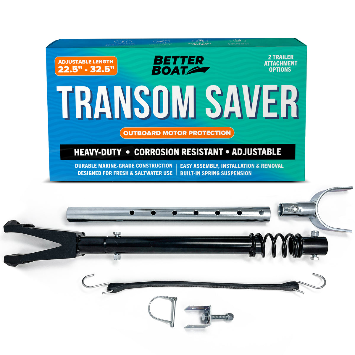 Boat Transom Saver, 20.28 To 28.94in Adjustable Outboard Motor Support Bracket With Shock Absorption Hot Dip Galvanized And Powder Coated Prevention For Boat Trailers Up To