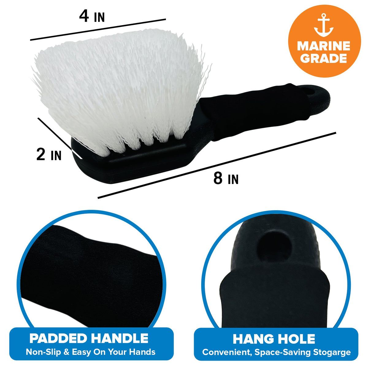HOBBYIN 8-Inch Utility Scrub Brush - Heavy Duty Nylon Bristles, Plastic Handle | For Wheels, Tires & Outdoor Cleaning