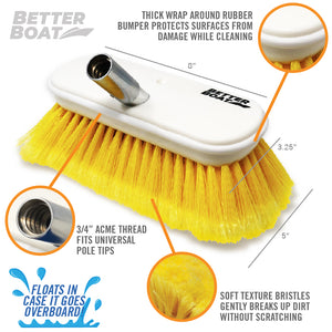 Soft Bristle 8" Boat Brush Head Floating and Yellow Bristles