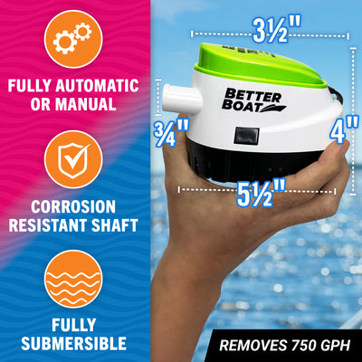 750 GPH Automatic Bilge Pump With Float Switch - 12V Submersible Boat Water Pump For Marine Use