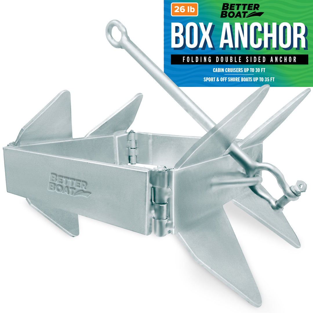 Better Boat Box Anchor for Boats Folding Anchor shown in BoxAnchors26LbPrimary
