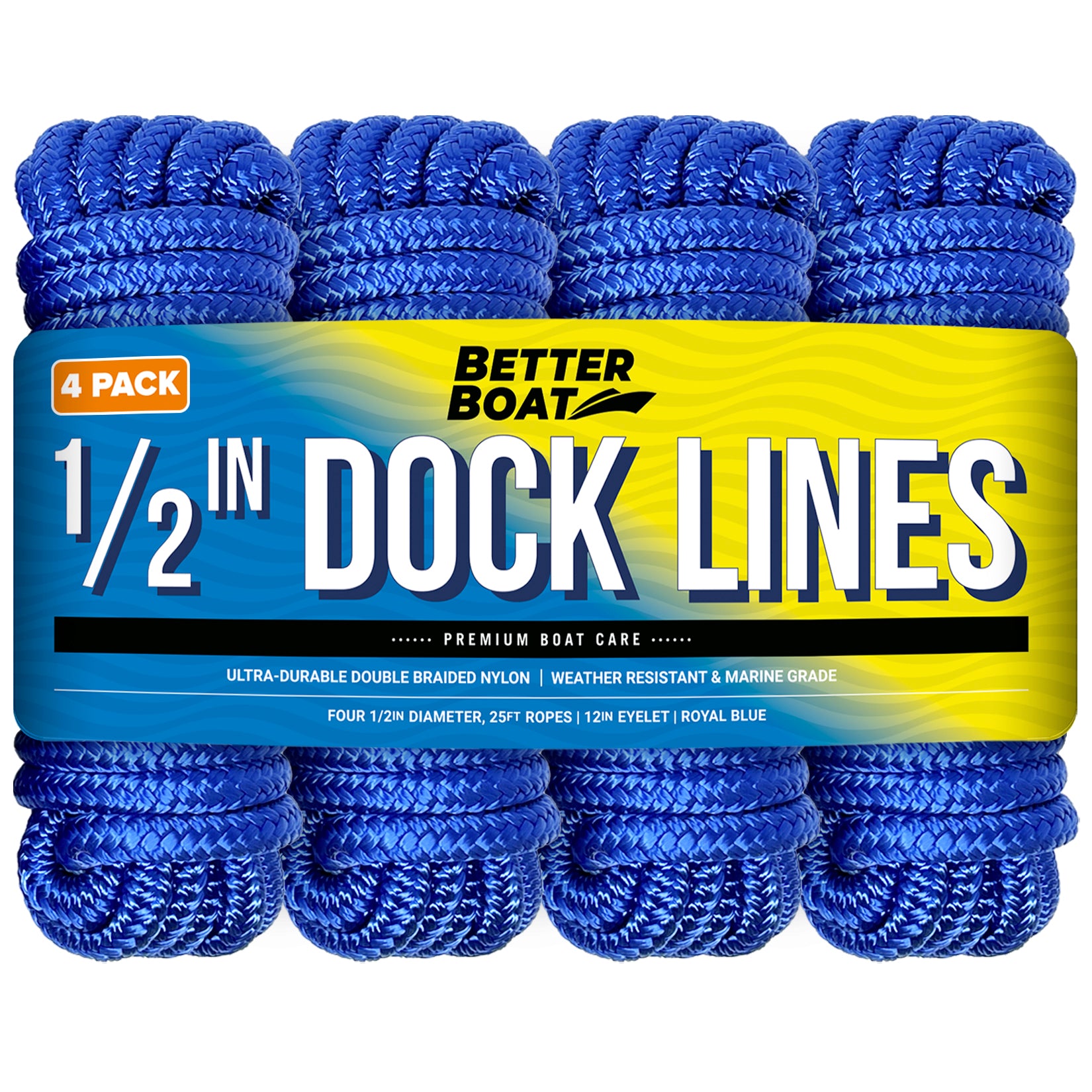 1/2 Dock Lines 25ft - 4 Pk / Royal Blue