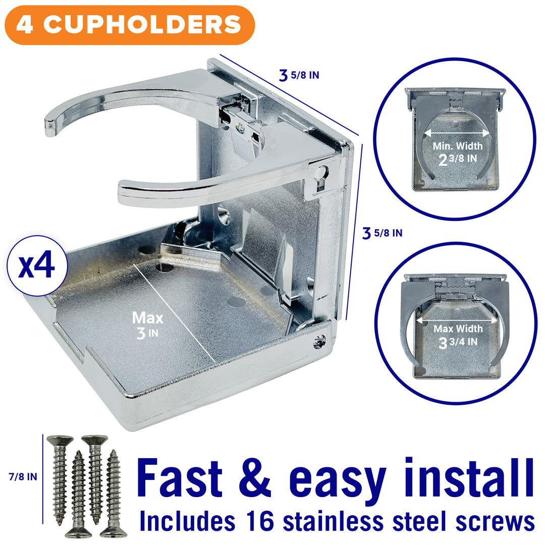 Better Boat Folding Boat Cup Holder 4PCs shown in SilverBoatandRVCupholdersSupp4