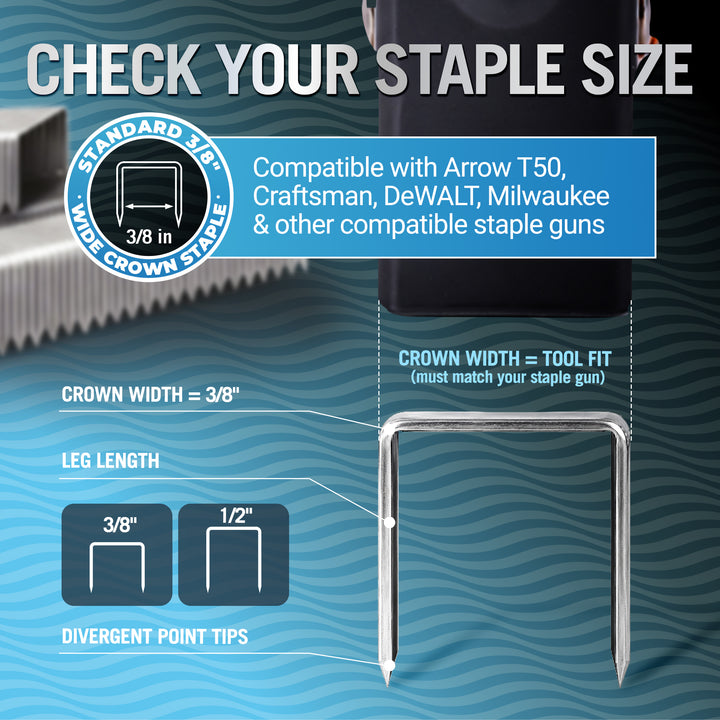 Stainless Steel Staples for Staple Guns, 3/8 Inch Crown