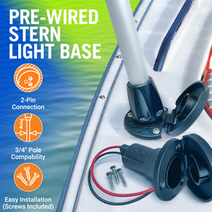 Boat Stern Light Base, Navigation and Anchor Light 2 Pin Socket