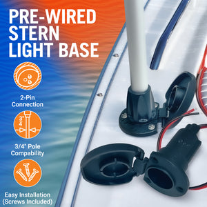 Boat Stern Light Base, Navigation and Anchor Light 2 Pin Socket