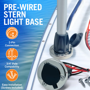 Boat Stern Light Base, Navigation and Anchor Light 2 Pin Socket