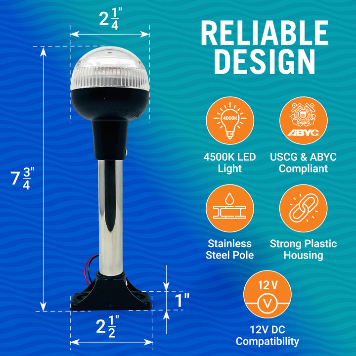 Better Boat Boat Stern Lights LED Dome Design shown in Stern Light for Boats 7.5 03