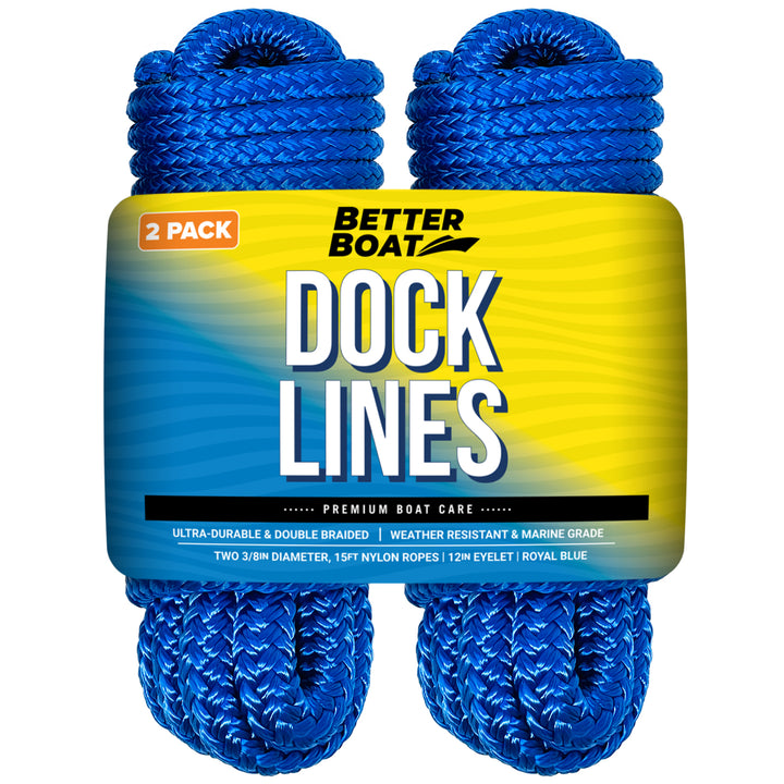 Better Boat 3/8" Dock Lines 15FT (draft) shown in ThreeEightInchDockLines2PackRoyalBluePrimary