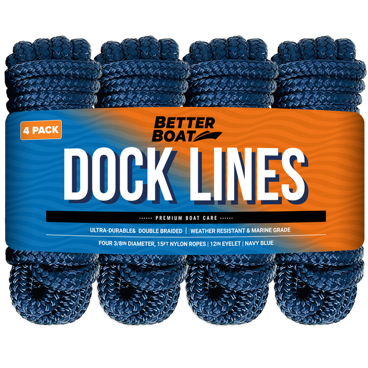 Better Boat 3/8" Dock Lines 15FT (draft) shown in ThreeEightInchDockLines4PackNavyBluePrimary