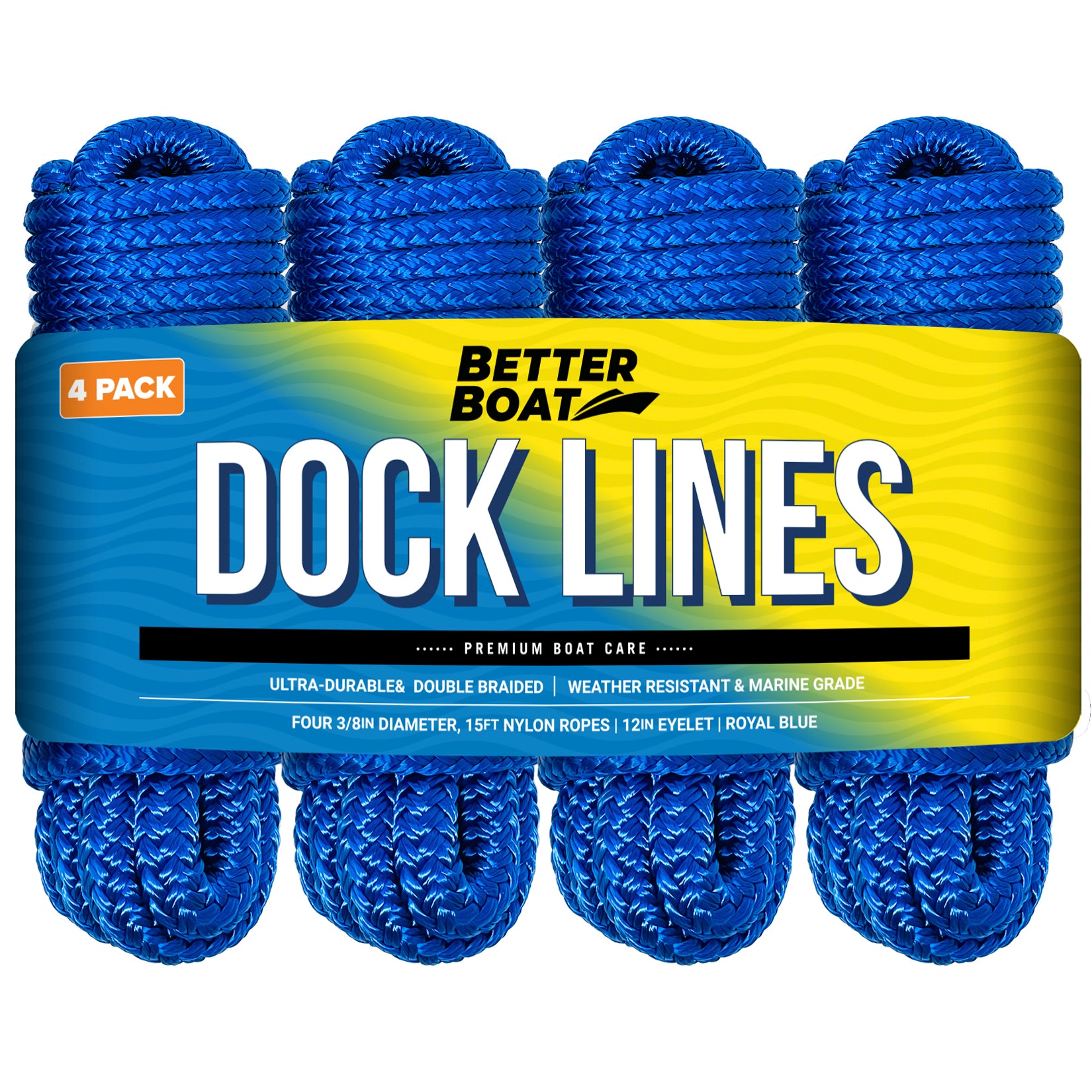 3/8 Dock Lines 15ft - 4 Pk / Royal Blue