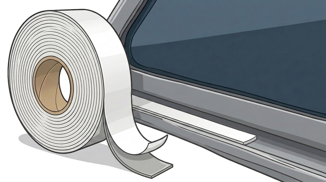 Applying white butyl tape into a boat window seal channel