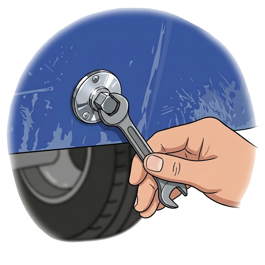 Turning the Better Boat drain plug with a wrench, installed in a boat transom