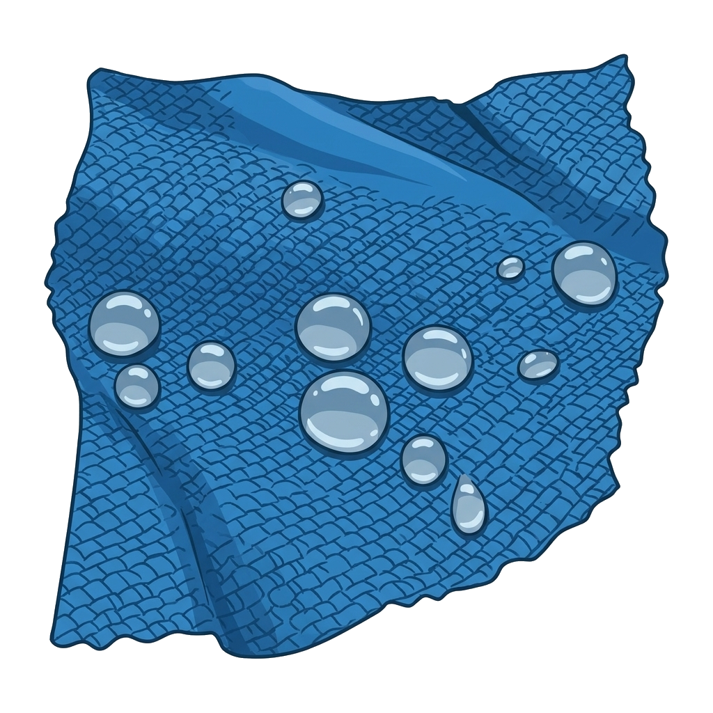 Water beading up on canvas fabric treated with Better Boat waterproofing spray