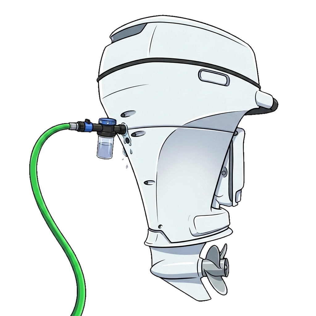Wash sprayer connected to an outboard motor flush port to flush the engine