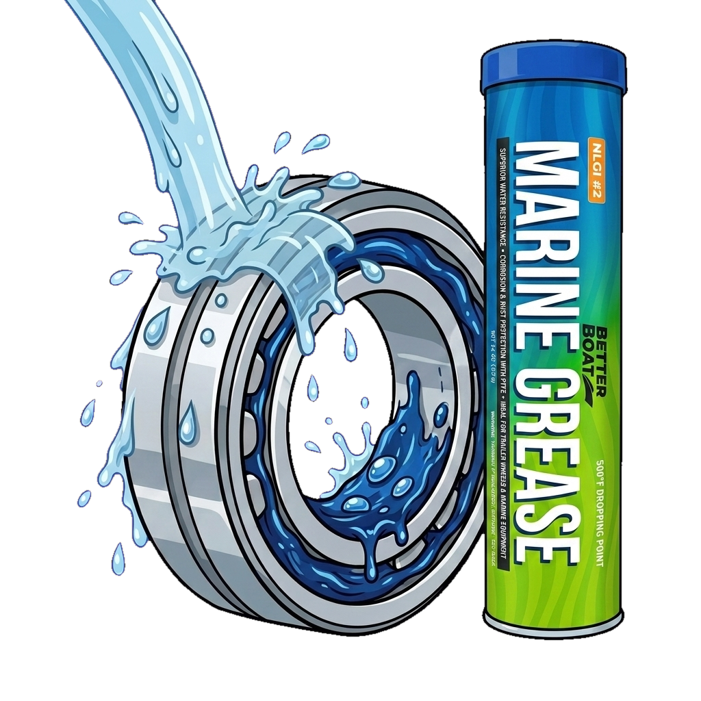 Marine grease packed in a bearing groove with water beading off