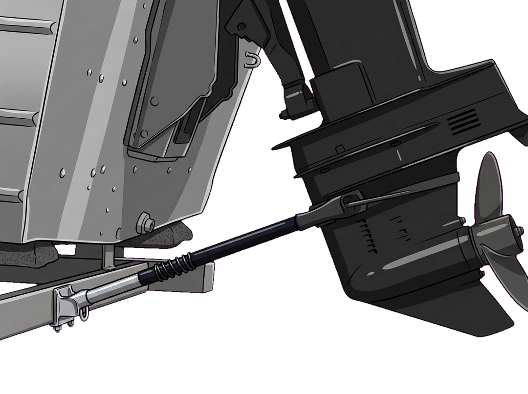 Transom saver bar clamped to a boat trailer supporting the outboard motor lower unit