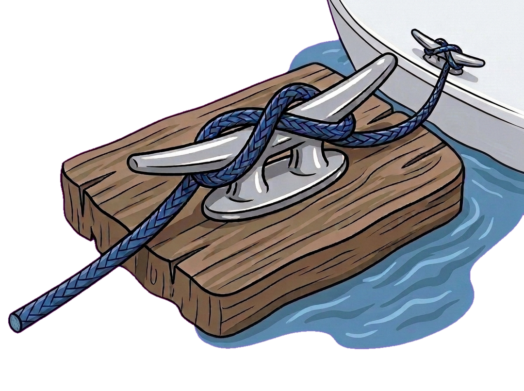 Dock line cleated to a dock cleat, running to a boat