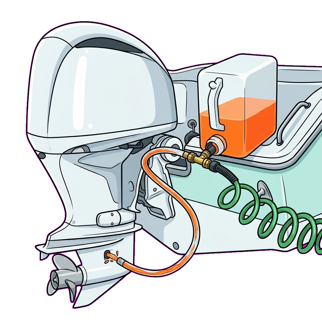 Gravity-feed winterizing tank sending antifreeze into an outboard flush port