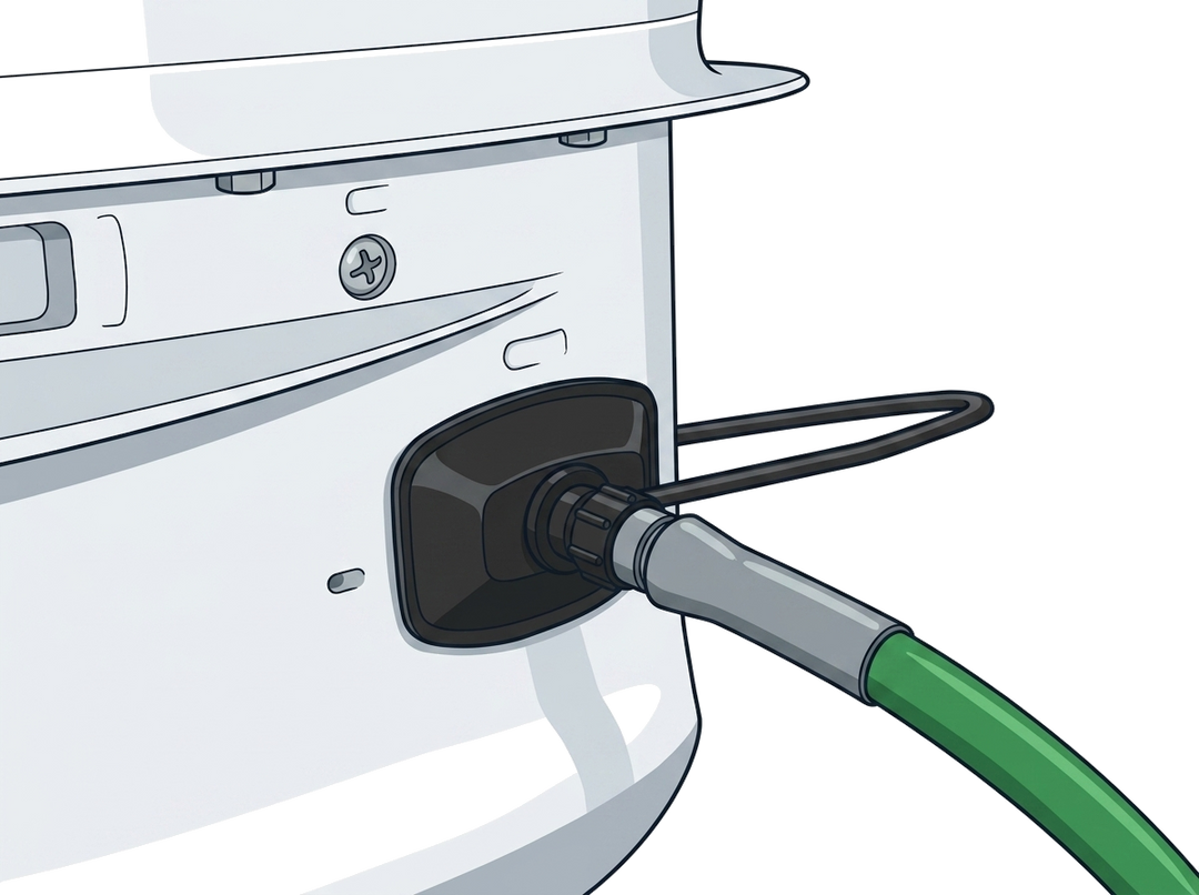 Rectangle boat motor muff attached to the engine intake, connected to a garden hose