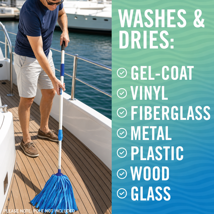 Better Boat Synthetic Chamois Mop Head shown in supps2 realistic boat deck