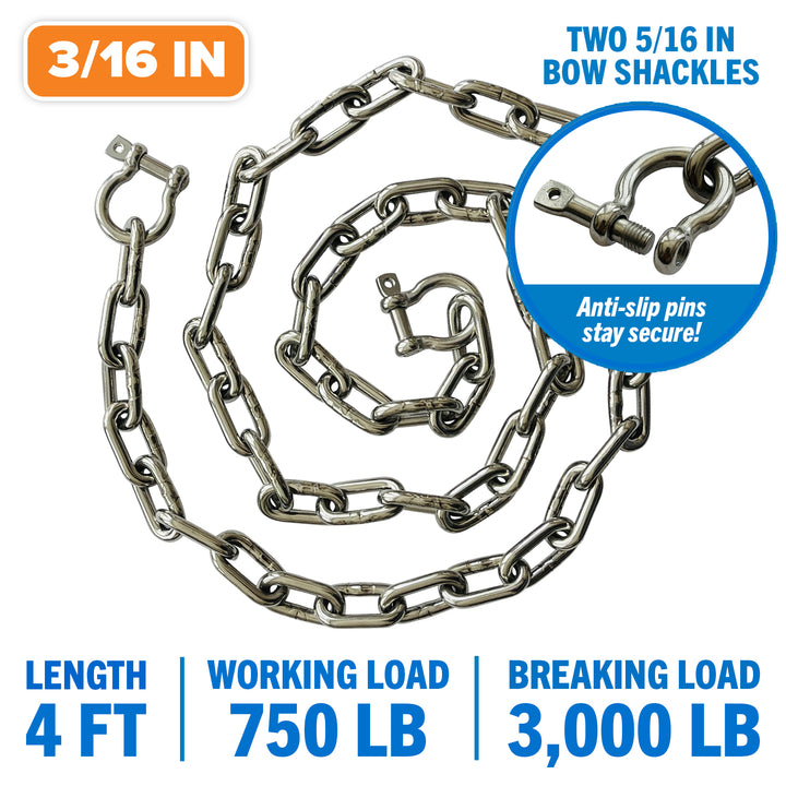Better Boat Boat Anchor Chain shown in AnchorChainStainlessSteel3 16InSupp1