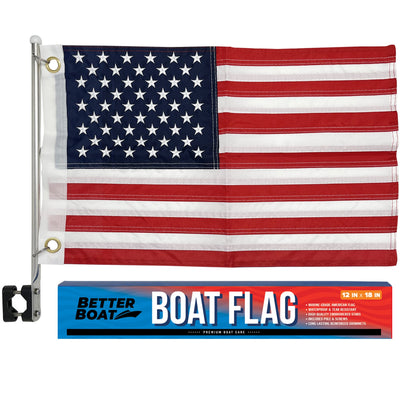 Better Boat Boat Flag Pole Kit American Flag Small US 12 x 18 Small American Flag Boat Set Marine Grade Boat Flag Holder 12x18 Pontoon Boat