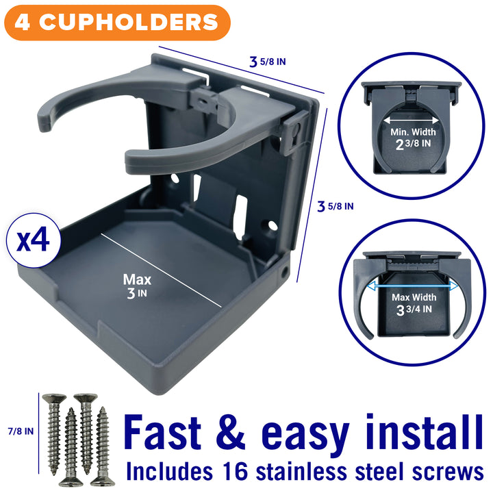 Better Boat Folding Boat Cup Holder 4PCs shown in GrayBoatandRVCupholdersSupp4