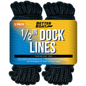 2 Pack Dock Lines in Black 1/2 Inch