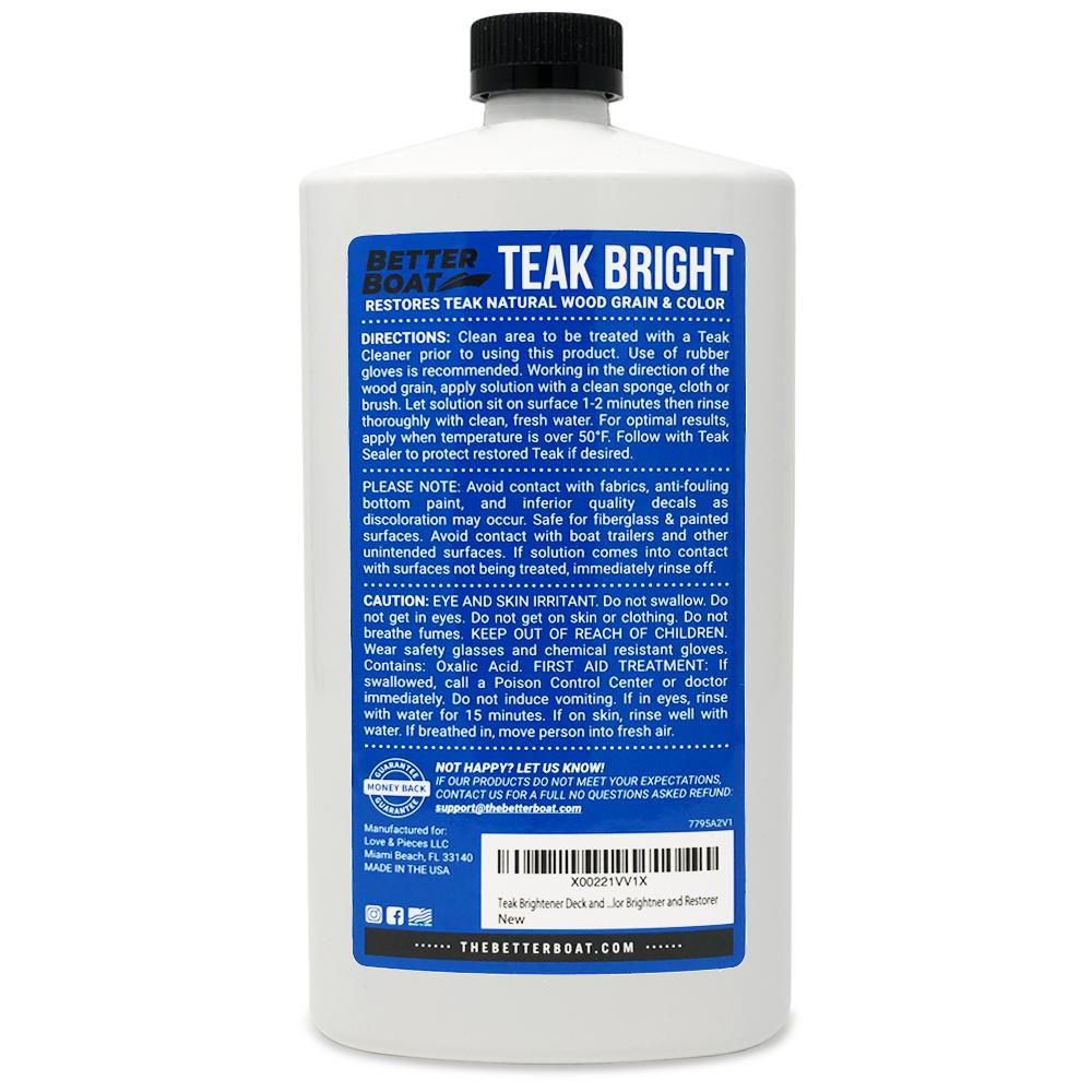 Boat Deck Teak Brightener Back of Bottle