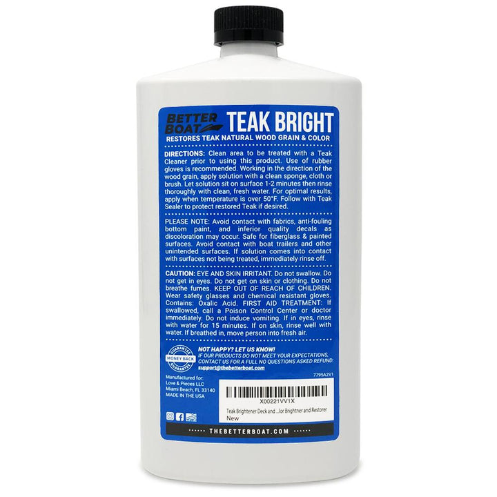 Boat Deck Teak Brightener Back of Bottle