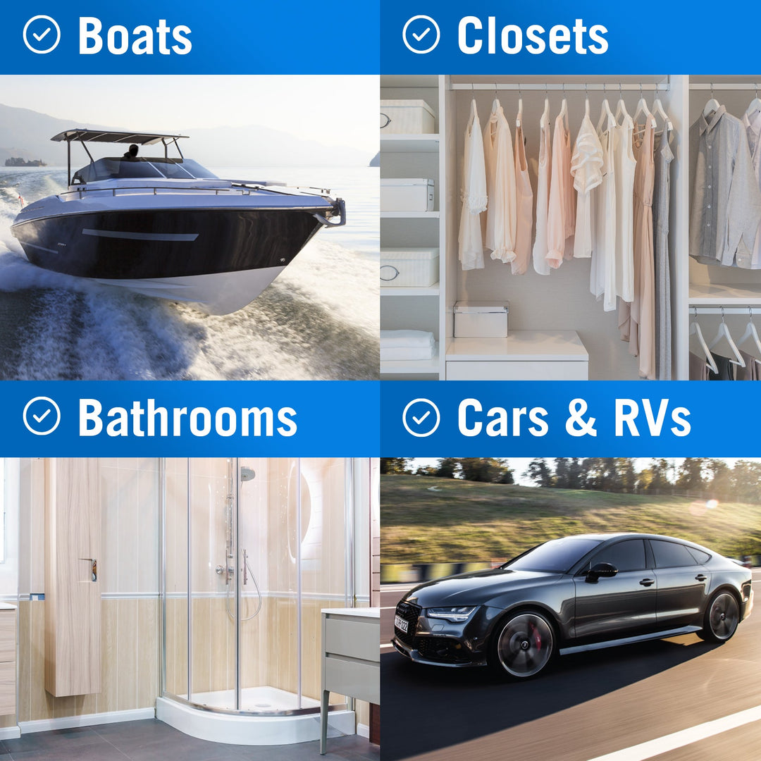 Dehumidifiers for boats and closets and cars