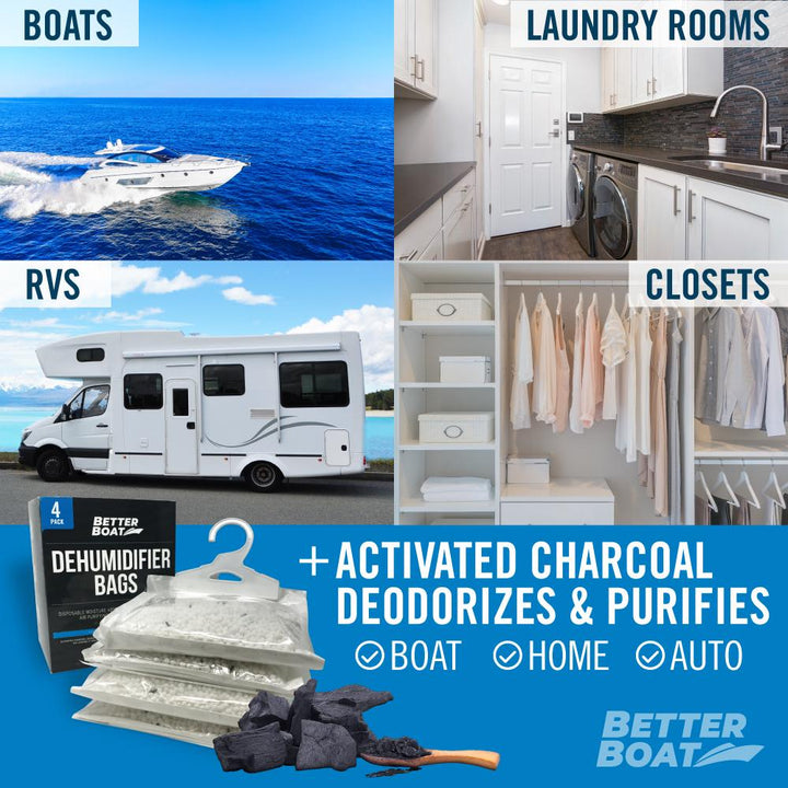 Four Pack Boat Dehumidifier Hanging Bags In RV closet Laundy