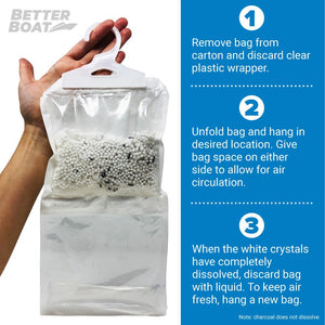 Four Pack Boat Dehumidifier Hanging Bags Held In Hand