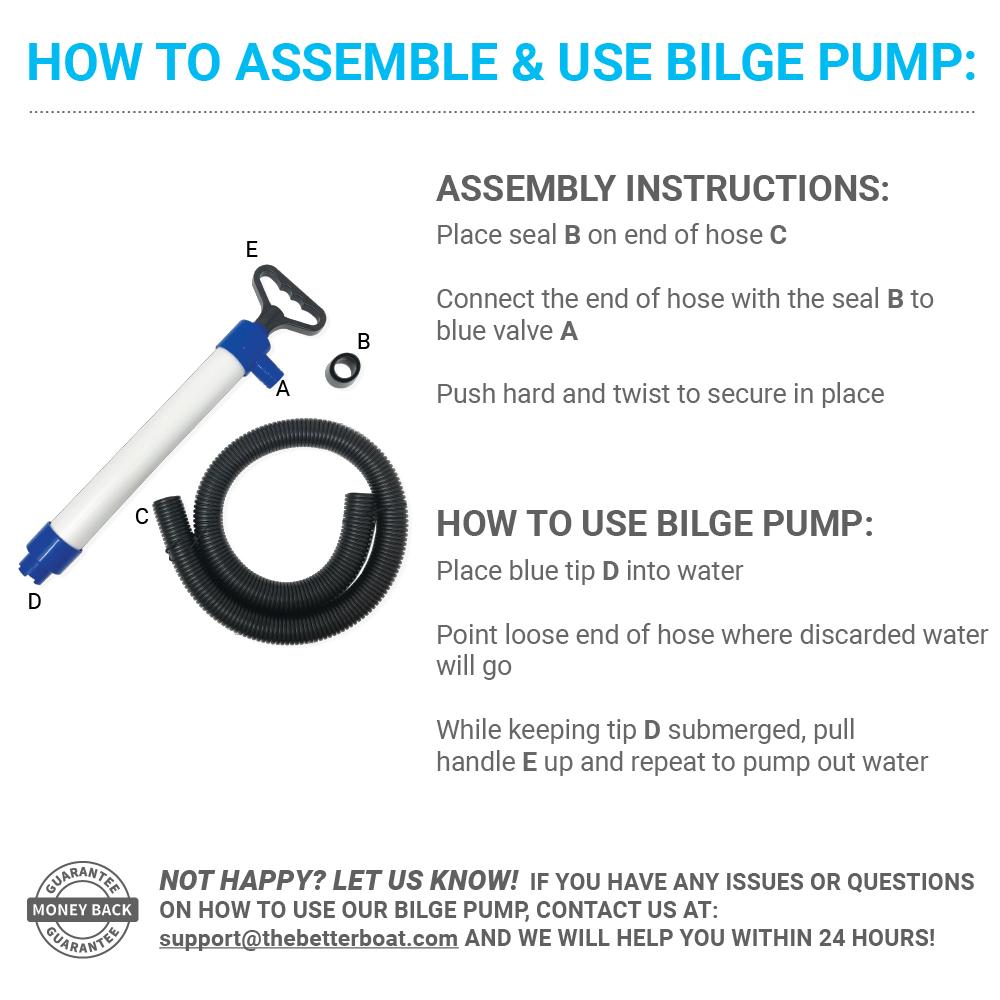 Best Marine and Outdoors Manual Bilge Pump, Portable Hand Water Pumps with  2ft Hose, Kayak & Boat Emergency Accessories, Small, Hand Operated, Suction  & Siphon Water Extractor & Removal : : Sports