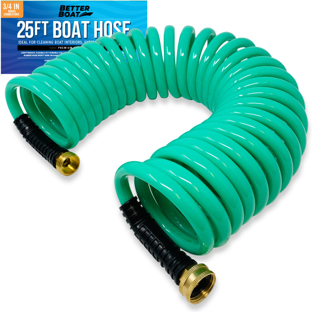 25ft Coiled Boat Hose | Coil Hose Water HOSES Expandable Perfect Coil Water Hose RV Wash Water Hose Spring Washdown Short Small 25 Foot Coiling