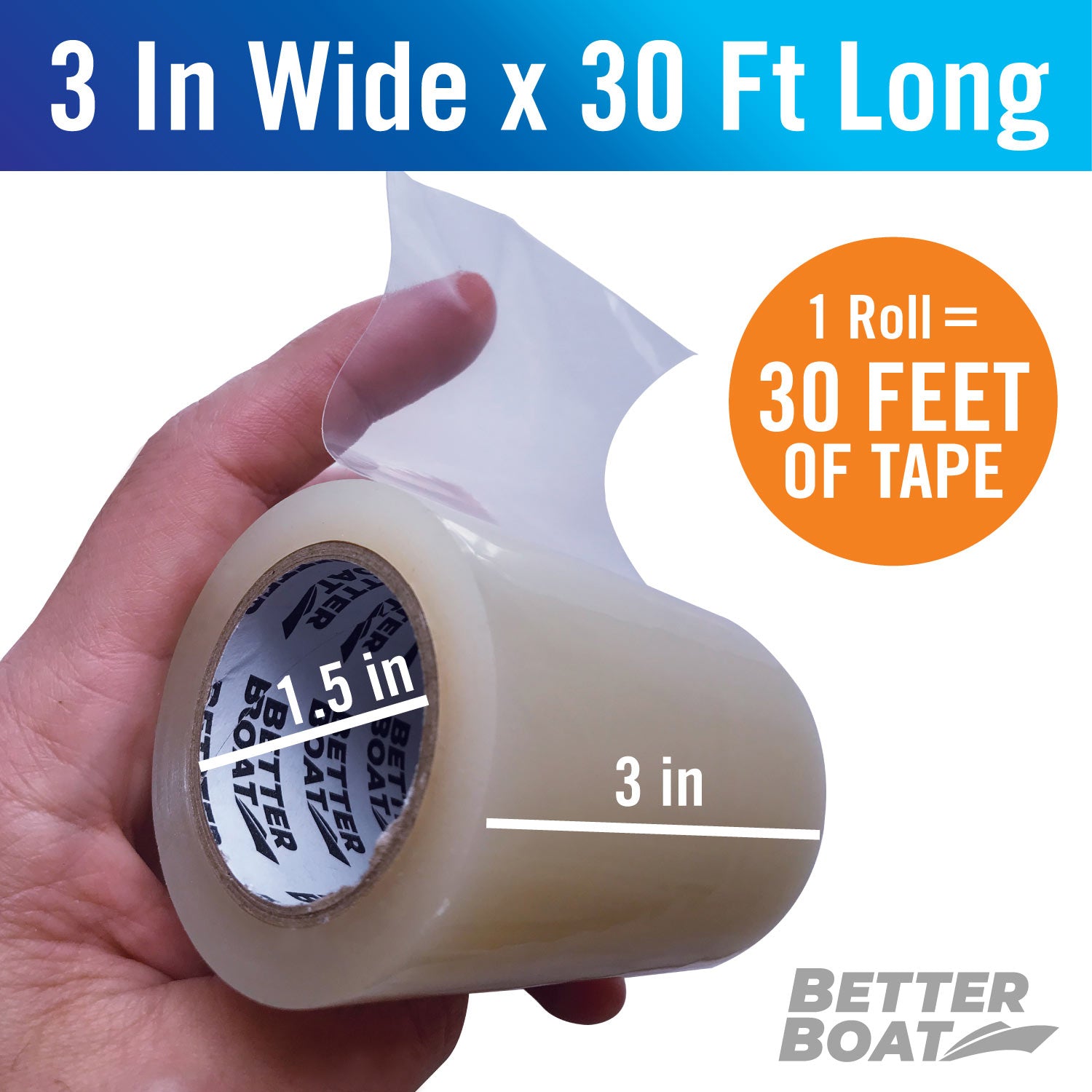 Boat Care Repair Tape 3″ x 30ft Clear Waterproof Seal Durable  Weather-Resistant