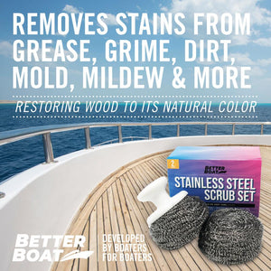 Stainless Steel Scrub Set For Teak Decks Wit Handle On Teak Deck