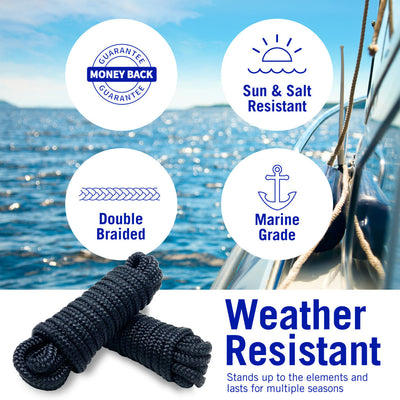 Dock Lines Boat Ropes for Docking 3/8 Line Double Braided Mooring Marine Rope 15ft Nylon Rope Boat Dock Line for Docking Ropes for Boats with Loop