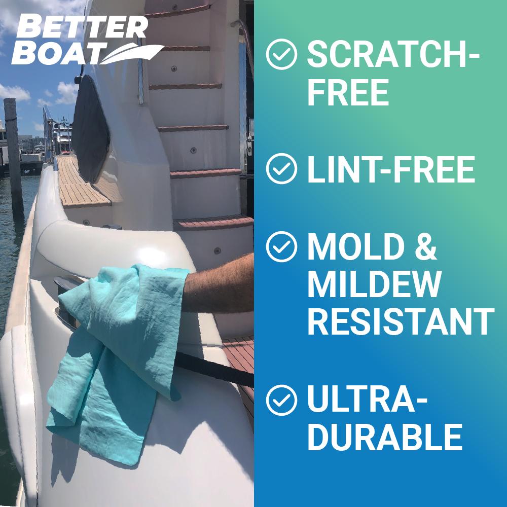 Better Boat Synthetic Chamois Dry Towel shown in synthetic chamois dry towel 2 on boat