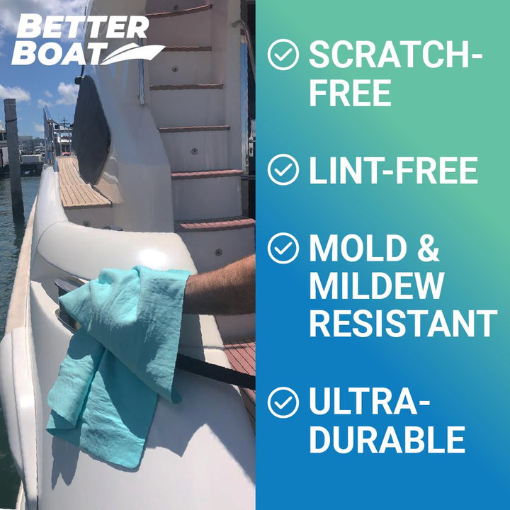 Better Boat Synthetic Chamois Dry Towel shown in synthetic chamois dry towel 2 on boat